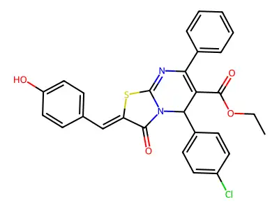 ethyl 5-(4-chlorophenyl)-2-(4-hydroxybenzylidene)-3-oxo-7-phenyl-2,3-dihydro-5H-[1,3]thiazolo[3,2-a]pyrimidine-6-carboxylate structure
