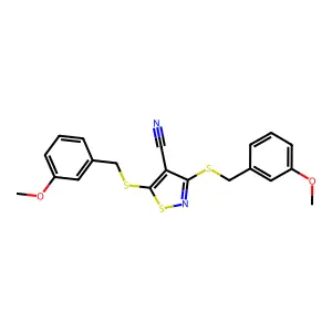 3,5-Bis[(3-methoxyphenyl)methylsulfanyl]-1,2-thiazole-4-carbonitrile structure