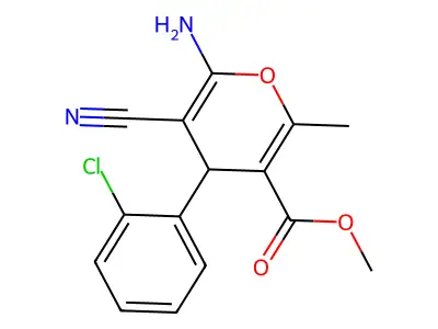 methyl 6-amino-4-(2-chlorophenyl)-5-cyano-2-methyl-4H-pyran-3-carboxylate structure