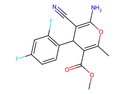 methyl 6-amino-5-cyano-4-(2,4-difluorophenyl)-2-methyl-4H-pyran-3-carboxylate structure