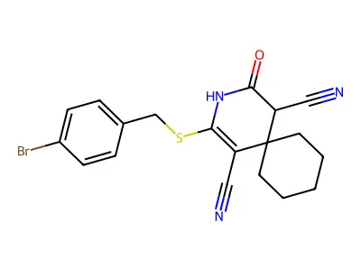 2-[(4-Bromobenzyl)sulfanyl]-4-oxo-3-azaspiro[5.5]undec-1-ene-1,5-dicarbonitrile structure