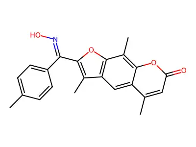 2-[(E)-N-hydroxy-C-(4-methylphenyl)carbonimidoyl]-3,5,9-trimethylfuro[3,2-g]chromen-7-one structure