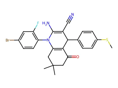 2-amino-1-(4-bromo-2-fluorophenyl)-7,7-dimethyl-4-[4-(methylsulfanyl)phenyl]-5-oxo-1,4,5,6,7,8-hexahydro-3-quinolinecarbonitrile structure