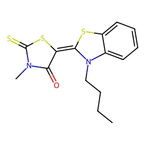 5-(3-butyl-1,3-benzothiazol-2(3H)-ylidene)-3-methyl-2-thioxo-1,3-thiazolidin-4-one structure