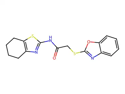 2-(1,3-benzoxazol-2-ylsulfanyl)-N-(4,5,6,7-tetrahydro-1,3-benzothiazol-2-yl)acetamide structure