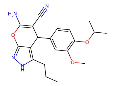 6-amino-4-(4-isopropoxy-3-methoxyphenyl)-3-propyl-1,4-dihydropyrano[2,3-c]pyrazole-5-carbonitrile structure