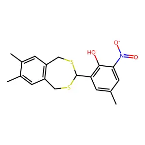 2-(7,8-Dimethyl-1,5-dihydro-2,4-benzodithiepin-3-yl)-4-methyl-6-nitrophenol structure