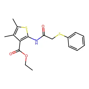 Ethyl 4,5-dimethyl-2-{[(phenylsulfanyl)acetyl]amino}-3-thiophenecarboxylate structure