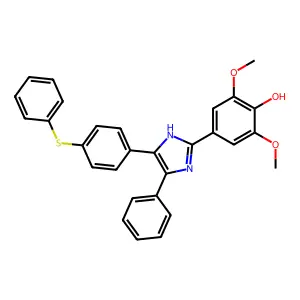 2,6-dimethoxy-4-(5-phenyl-4-(4-(phenylthio)phenyl)-1H-imidazol-2-yl)phenol structure