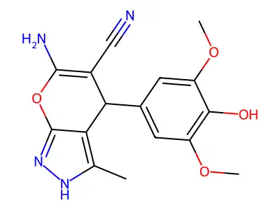 6-amino-4-(4-hydroxy-3,5-dimethoxyphenyl)-3-methyl-1,4-dihydropyrano[2,3-c]pyrazole-5-carbonitrile structure