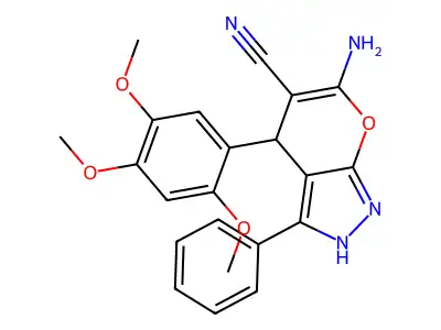 6-amino-3-phenyl-4-(2,4,5-trimethoxyphenyl)-1,4-dihydropyrano[2,3-c]pyrazole-5-carbonitrile structure