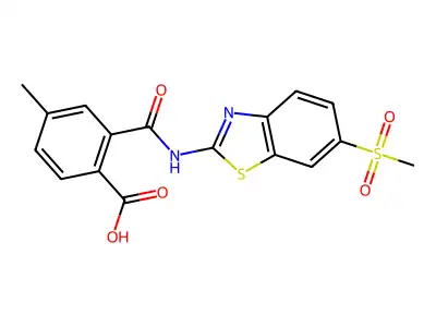 N-(6-Methanesulfonyl-benzothiazol-2-yl)-4-methyl-phthalamic acid structure