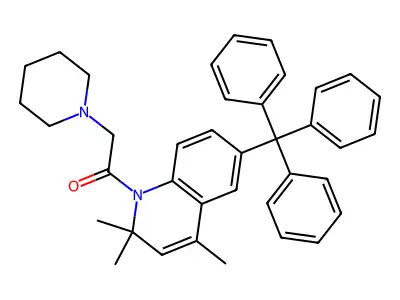 2-(piperidin-1-yl)-1-(2,2,4-trimethyl-6-tritylquinolin-1(2H)-yl)ethanone structure