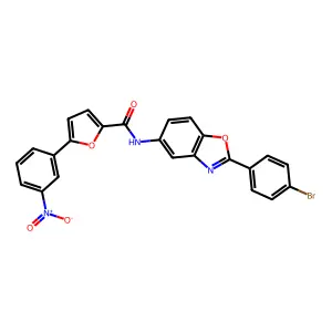 N-[2-(4-bromophenyl)-1,3-benzoxazol-5-yl]-5-(3-nitrophenyl)furan-2-carboxamide structure