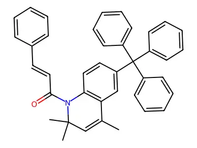(2E)-3-phenyl-1-(2,2,4-trimethyl-6-tritylquinolin-1(2H)-yl)prop-2-en-1-one structure