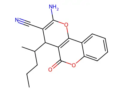 2-amino-4-(1-methylbutyl)-5-oxo-4H,5H-pyrano[3,2-c]chromene-3-carbonitrile structure