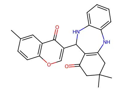 3,3-dimethyl-11-(6-methyl-4-oxo-4H-chromen-3-yl)-2,3,4,5,10,11-hexahydro-1H-dibenzo[b,e][1,4]diazepin-1-one structure