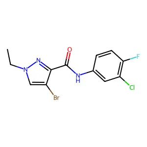 4-bromo-N-(3-chloro-4-fluorophenyl)-1-ethyl-1H-pyrazole-3-carboxamide structure