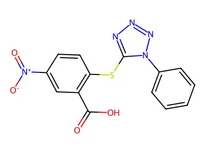 5-nitro-2-[(1-phenyl-1H-1,2,3,4-tetrazol-5-yl)sulfanyl]benzoic acid structure