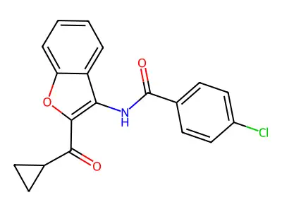 4-chloro-N-[2-(cyclopropylcarbonyl)-1-benzofuran-3-yl]benzamide structure