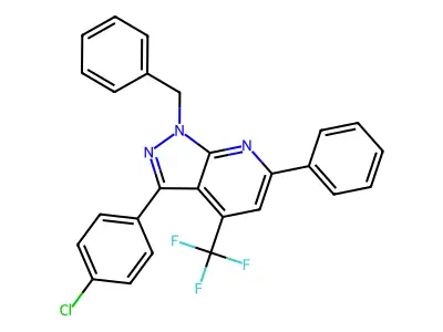 1-benzyl-3-(4-chlorophenyl)-6-phenyl-4-(trifluoromethyl)-1H-pyrazolo[3,4-b]pyridine structure
