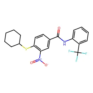 4-cyclohexylsulfanyl-3-nitro-N-[2-(trifluoromethyl)phenyl]benzamide structure
