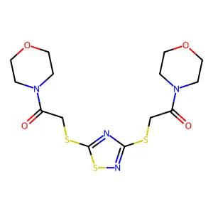 2,2'-((1,2,4-Thiadiazole-3,5-diyl)bis(sulfanediyl))bis(1-morpholinoethanone) structure