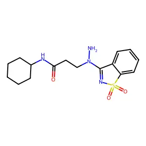 N-cyclohexyl-3-[1-(1,1-dioxido-1,2-benzisothiazol-3-yl)hydrazino]propanamide structure