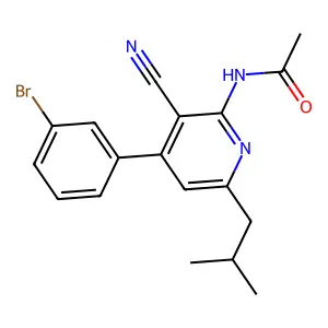 N-[4-(3-bromophenyl)-3-cyano-6-(2-methylpropyl)pyridin-2-yl]acetamide structure