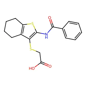 {[2-(Benzoylamino)-4,5,6,7-tetrahydro-1-benzothien-3-yl]sulfanyl}acetic acid structure