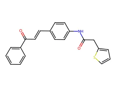 N-[4-[(E)-3-oxo-3-phenylprop-1-enyl]phenyl]-2-thiophen-2-ylacetamide structure