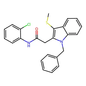 2-(1-benzyl-3-methylsulfanylindol-2-yl)-N-(2-chlorophenyl)acetamide structure