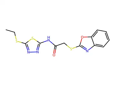 2-(2-Benzoxazolylthio)-N-[5-(ethylthio)-1,3,4-thiadiazol-2-yl]acetamide structure