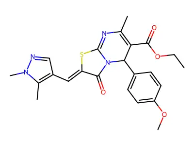 Ethyl 2-[(1,5-dimethyl-1H-pyrazol-4-yl)methylene]-2,3-dihydro-5-(4-methoxyphenyl)-7-methyl-3-oxo-5H-thiazolo[3,2-a]pyrimidine-6-carboxylate structure
