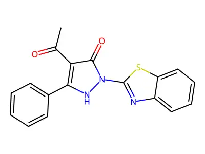 4-acetyl-2-(1,3-benzothiazol-2-yl)-5-phenyl-1H-pyrazol-3-one structure