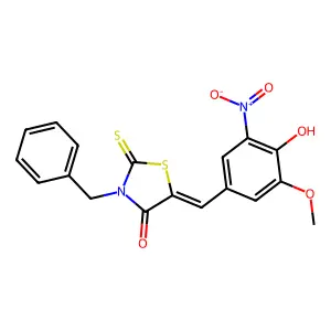 (5Z)-3-benzyl-5-[(4-hydroxy-3-methoxy-5-nitrophenyl)methylidene]-2-sulfanylidene-1,3-thiazolidin-4-one structure
