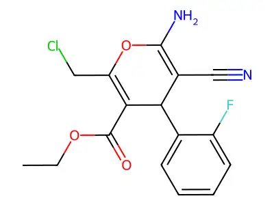 ethyl 6-amino-2-(chloromethyl)-5-cyano-4-(2-fluorophenyl)-4H-pyran-3-carboxylate structure