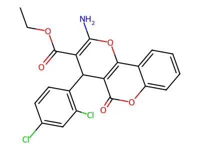 ethyl 2-amino-4-(2,4-dichlorophenyl)-5-oxo-4H,5H-pyrano[3,2-c]chromene-3-carboxylate structure