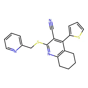 2-(pyridin-2-ylmethylsulfanyl)-4-thiophen-2-yl-5,6,7,8-tetrahydroquinoline-3-carbonitrile structure