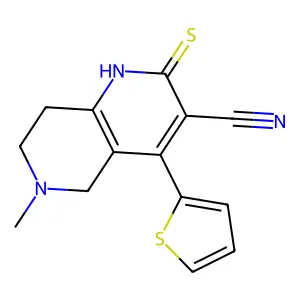 6-methyl-2-sulfanylidene-4-thiophen-2-yl-1,5,7,8-tetrahydro-1,6-naphthyridine-3-carbonitrile structure