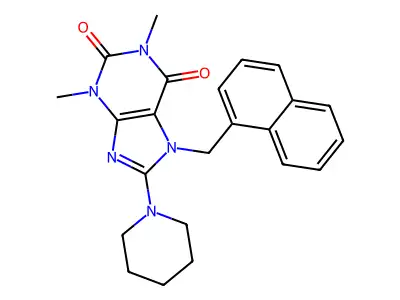 1,3-Dimethyl-7-(1-naphthyl-ME)-8-(1-piperidinyl)-3,7-dihydro-1H-purine-2,6-dione structure