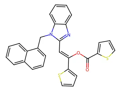 (1Z)-2-{1-[(NAPHTHALEN-1-YL)METHYL]-1H-1,3-BENZODIAZOL-2-YL}-1-(THIOPHEN-2-YL)ETHENYL THIOPHENE-2-CARBOXYLATE structure