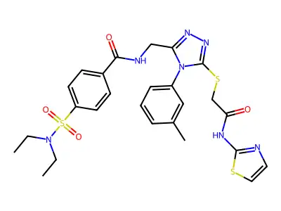 4-(diethylsulfamoyl)-N-{[4-(3-methylphenyl)-5-({[(1,3-thiazol-2-yl)carbamoyl]methyl}sulfanyl)-4H-1,2,4-triazol-3-yl]methyl}benzamide structure