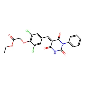 ethyl {2,6-dichloro-4-[(E)-(2,4,6-trioxo-1-phenyltetrahydropyrimidin-5(2H)-ylidene)methyl]phenoxy}acetate structure