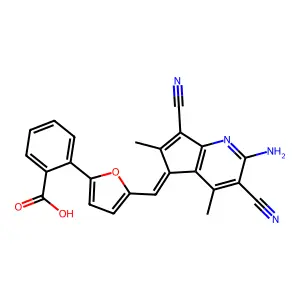 2-{5-[(2-amino-3,7-dicyano-4,6-dimethyl-5H-cyclopenta[b]pyridin-5-ylidene)methyl]-2-furyl}benzoic acid structure