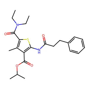 Propan-2-yl 5-(diethylcarbamoyl)-4-methyl-2-(3-phenylpropanoylamino)thiophene-3-carboxylate structure