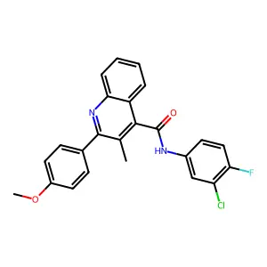 N-(3-chloro-4-fluorophenyl)-2-(4-methoxyphenyl)-3-methylquinoline-4-carboxamide structure