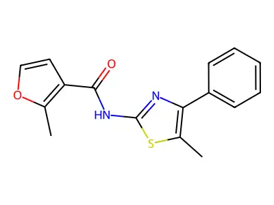 2-methyl-N-(5-methyl-4-phenyl-1,3-thiazol-2-yl)furan-3-carboxamide structure
