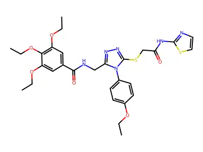 3,4,5-triethoxy-N-{[4-(4-ethoxyphenyl)-5-({[(1,3-thiazol-2-yl)carbamoyl]methyl}sulfanyl)-4H-1,2,4-triazol-3-yl]methyl}benzamide structure