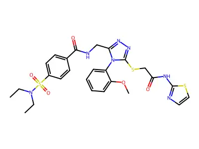 4-(diethylsulfamoyl)-N-{[4-(2-methoxyphenyl)-5-({[(1,3-thiazol-2-yl)carbamoyl]methyl}sulfanyl)-4H-1,2,4-triazol-3-yl]methyl}benzamide structure